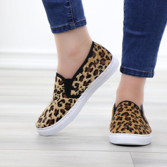 Slip On Leopard Print Furry Fashion Sneakers - Picture 11 of 15